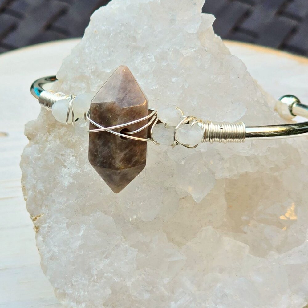Sunstone & Moonstone ✦ Wire Wrap Cuff Bracelet ✦ 925 Silver Over Copper Talisman